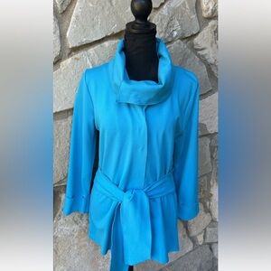 Luii Collared Belted Knit Jacket S M Turquoise Blue Snap Front Collared NWOT